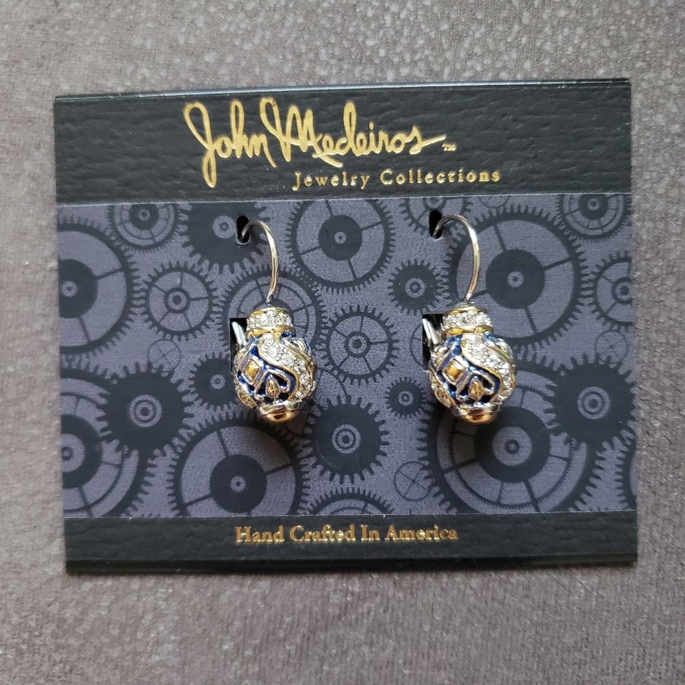 John Medeiros Silver and Gold- Blue Earrings NWT deadstock
